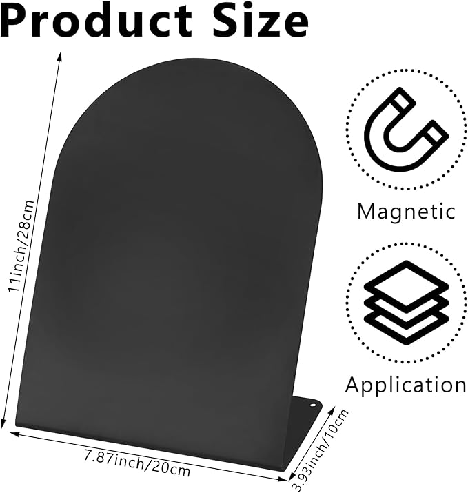 2 PCS Magnetic Bulletin Boards with Easel Stand, 11x8in Tabletop Metal Board with Anti-Tipping Bent Design and 4 Magnets, Memo Picture Display Board for Office, Kitchen, School, Home (Black)