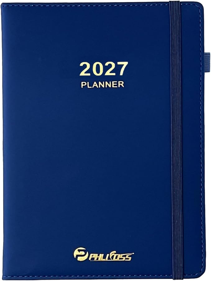 Daily Planner 2027 / Appointment Book, One Page Per Day, Jan - Dec 2027, Annual Daily Monthly Calendar Planner with Hourly Schedule and Monthly Tabs, 5.7" x 8.3" Agenda (Navy Blue)
