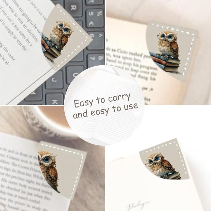 2PCS PU Leather Bookmarks 3.5x3.5 Inch Owl Glasses Book Design | PU leather bookmarks with owl glasses book design for novels, notebooks, class notes, students, teachers and book lovers
