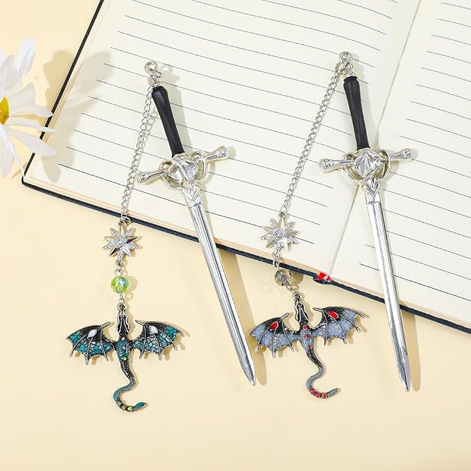 Fantasy Fourth Wing Dragon Sword Bookmarks - Fourth Wing Fans Page Markers Cool Bookmarks for Men Fantasy Dragon Gifts for Male Readers as Birthday Gifts (Dragon Bookmark Set 4)