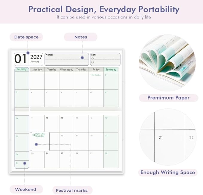 Pocket Calendar 2027-2028 for Purse, Small Pocket Planner 2027-2028 for Purse 3.5×6.5In, 24 Month Organizer from Jan 2027- Dec 2028 Mini Planner with Pvc Cover for Organizing & Planning