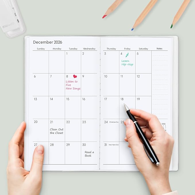 KONVINIT Pocket Calendar 2025-2027, Pocket Planner 2026-3.7" x 6.7" - Runs from July 2025 Until December 2027, Monthly Planner 2025-2027 with PVC Cover for Planning, Green