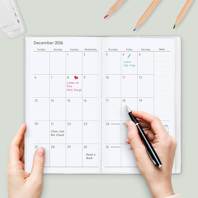KONVINIT Pocket Calendar 2025-2027, Pocket Planner 2026-3.7" x 6.7" - Runs from July 2025 Until December 2027, Monthly Planner 2025-2027 with PVC Cover for Planning, Green