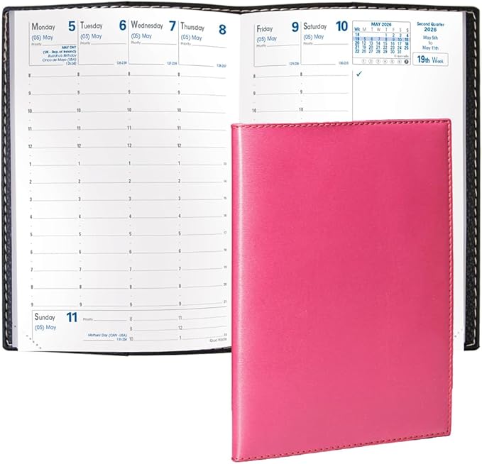 Quo Vadis 2026 Business - Weekly Planner - 12 Months, Jan. to Dec. - 4 x 6" - Smooth Faux Leather Soho Raspberry Cover- Time Management Appointment Organizer