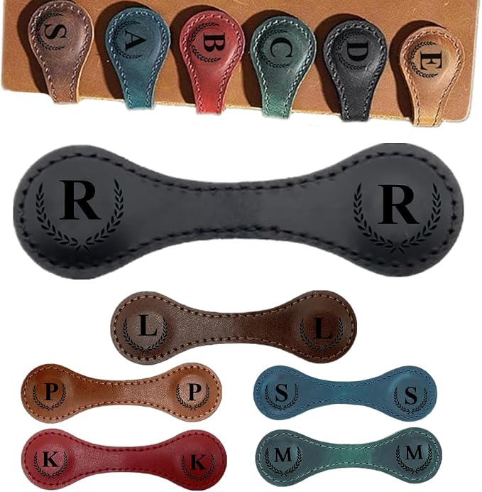 Personalized Magnetic Leather Bookmark, 26 Letters Bookmark Customized Initial Bookmarks Multi Functional Bookmark Cute Bookmark Meaningful Gift for Wonmen Teachers, Book Lovers (R, Black)
