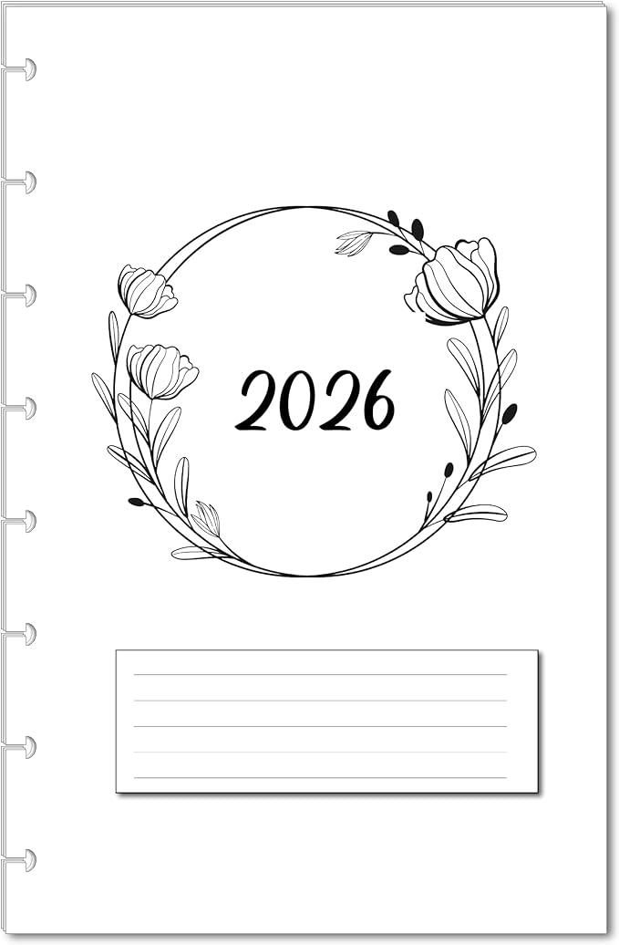 2026 Monthly Planner Calendar Refills for 7,8,9,11 Disc Mini, Classic, Skinny, Junior, Big size Discbound, Happy Planners, Loose-Leaf Inserts, 12 Month (8 Disc Junior, Flowers)