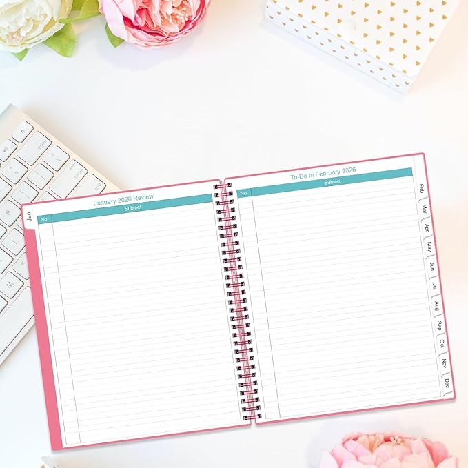 2026-2027 Monthly Planner - 18 Monthly Calendar, January 2026 - June 2027, Two Pages Per Month, 9" x11" Planner with Tabs, Strong Twin-Wire Binding, Inner Pocket, Pink