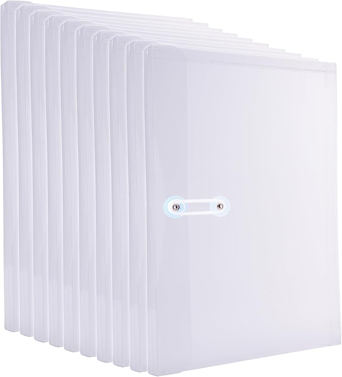Legal Size Plastic Envelopes with String Tie Closure, 1-1/4" Expansion Clear Poly Envelope Side Loading File Folder Document Organizer for Legal Size Paper, Filing Folders, Office School Home (10)