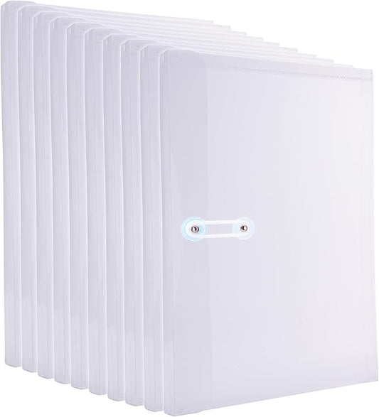 Legal Size Plastic Envelopes with String Tie Closure, 1-1/4" Expansion Clear Poly Envelope Side Loading File Folder Document Organizer for Legal Size Paper, Filing Folders, Office School Home (10)