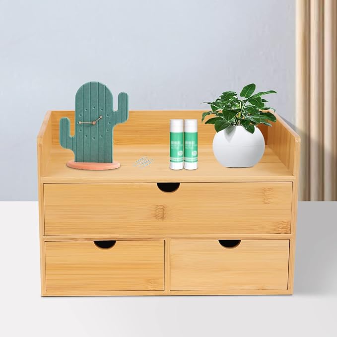 Office Storage Supplies Table Organizer For Bamboo Desk with 3 Drawer, Drawer Tabletop Storage Organization Box for Office Home Toiletries Supplies