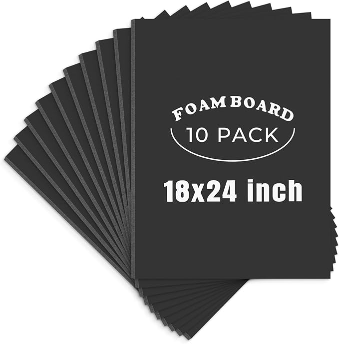 AUEAR, 10 Pack 18x24 Black Foam Boards, Foam Core Poster Board for Display, Mounting, Print, Presentation and Projects, 3/16'' Thick