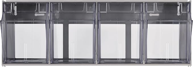 Deflecto Four-bin horizontal tilt bin storage system, 23-5/8w x 6-5/8d x 8-1/8h, Gray (20409B1PK)