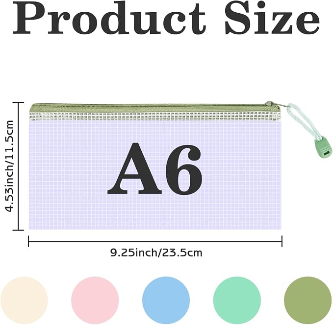 10Pcs Mesh Zipper Pouch Bags, A6 Sizes Pencil Waterproof Pouch Bag, Zipper Pouches for Organization Storage, Clear Plastic Bags for Classroom Organization and School Office Storage (A6)