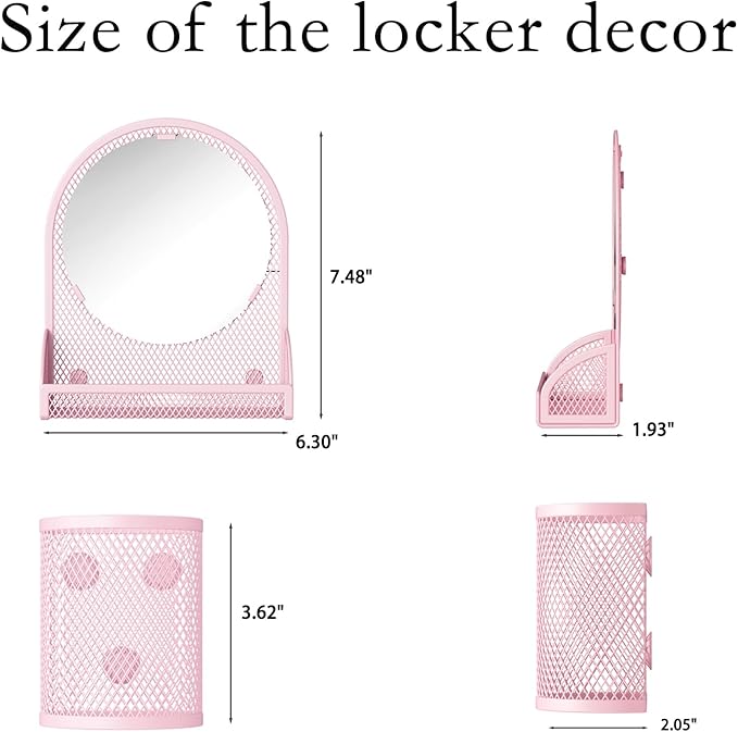 Svartur Locker Mirror Magnetic with 2 Magnetic Pen Holders, Pink Locker Accessories for Girls, Locker Organizer for Work, for School Locker Decor, Gym Locker, Fridge