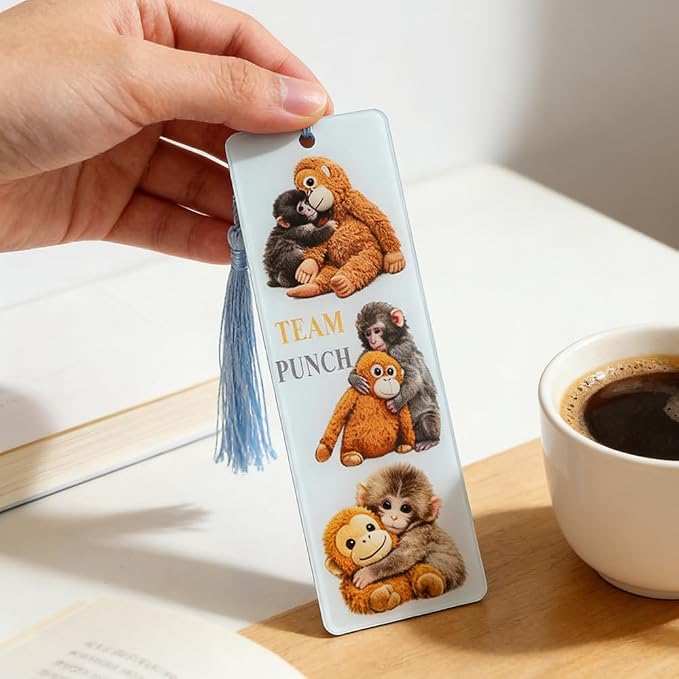 2Pcs Adorable Punch Monkey Bookmarks, Inspirational Acrylic Animal Book Marks with Tassels, Novelty Gifts for Readers (2PCS-Punch Monkey)