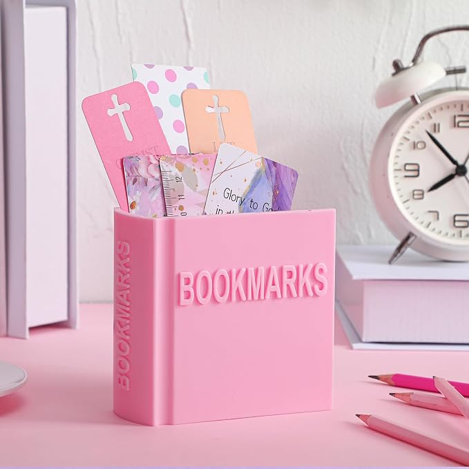 Honeydak 3D Printed Book Shaped Bookmark Holder Book Lover Gift Bookish Accessory Office Desk Supplies Funny Bookmark Accessories End of Year Gift for Teacher(Pink)