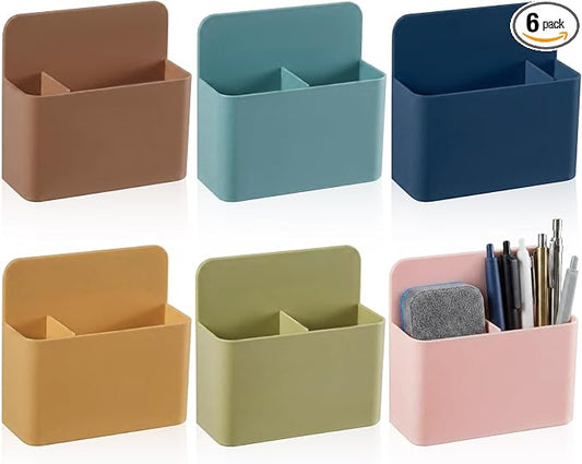 6 Pcs Magnetic Dry Erase Marker Holder Magnetic Pen Holder for Whiteboard Magnet Pencil Storage Organizer for Office Refrigerator Locker Classroom Organization Metal Cabinets (Morandi)