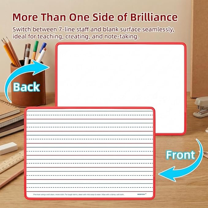 Dry Erase Boards 6 Pack, Colored Frame Double Sided Magnetic Small Whiteboards with Lines for Kids, Students, Teacher & Classroom Pack