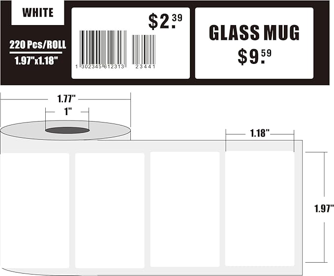 M110 Thermal Labels, 2 Rolls 2"x1.18" Thermal Tape for Phomemo Print Master M220 M200 M120 M221 M100 M102 M110 Label for NADA Print N20 Labels Refill for CLABEL 221B Tape Refill 50x30mm White