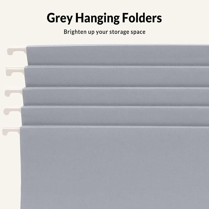 SUNEE Hanging File Folders Legal Size, Gray File Folders 25 Pack 1/5-Cut Tabs, Stay Organized for Your Home and Office Bulk File and Documents