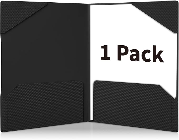 Sooez 1 Pack Plastic Folder, 2-Pocket Folder with Writable Category Label and Non-Slip Tabs, Fits A4/Letter Size Paper, Heavy-Duty Folders with Pockets for School, Office, Home (Black)