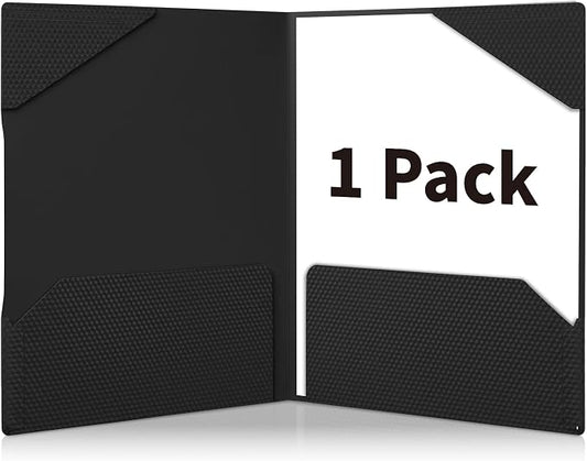 Sooez 1 Pack Plastic Folder, 2-Pocket Folder with Writable Category Label and Non-Slip Tabs, Fits A4/Letter Size Paper, Heavy-Duty Folders with Pockets for School, Office, Home (Black)