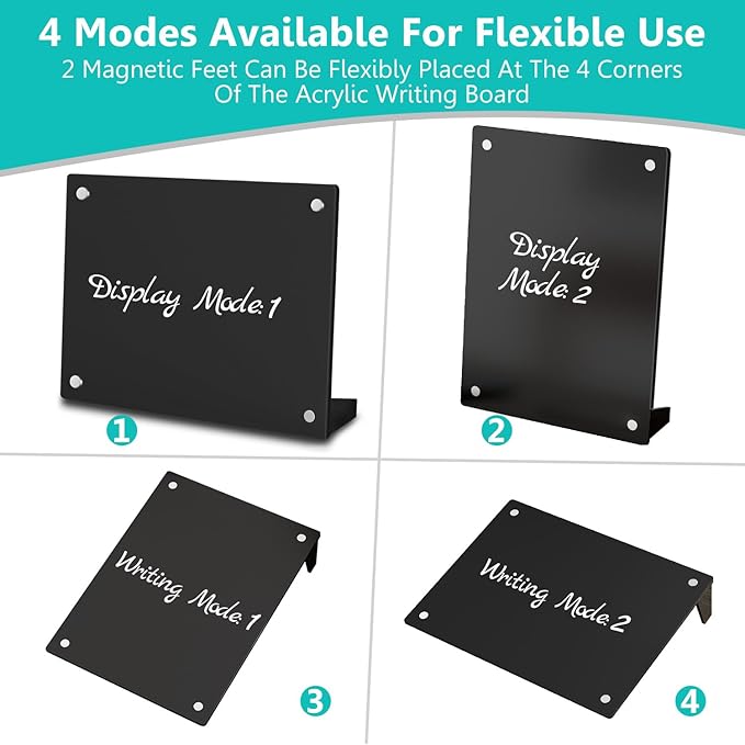 2PCS Black Acrylic Calendar Dry Erase Board with Stand for Desk, 16x12 Large Desktop Monthly Whiteboard Magnetic Fridge Memo Board, Daily Planner Chalkboard Easel for Office, School