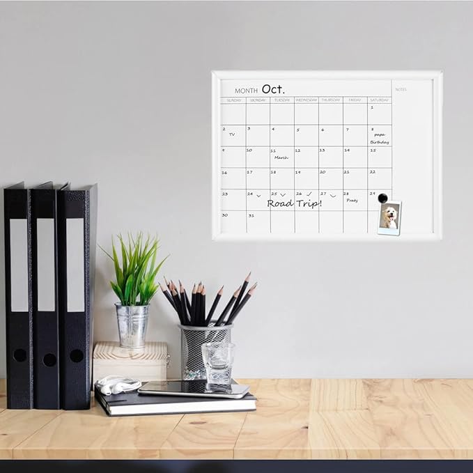 TORASO Dry Erase White Board & Monthly Calendar Board, Magnetic Whiteboard for Wall, Office/School/Home, Hanging Board for Kitchen Grocery List/Drawing/Memo,10.5"x 14.5"(YL-WH-2737-A)