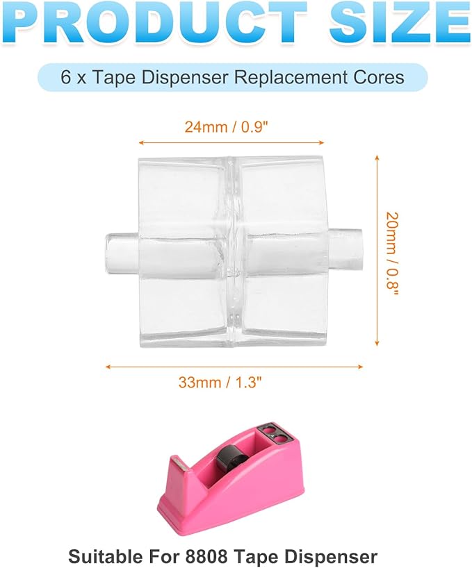 PATIKIL 6Pcs Tape Dispenser Core, Replacement Core for 8808/8809 Tape Dispenser Plastic Insert Parts for Home Office Warehouse Wrapping Packaging Mailing Shipping, Clear