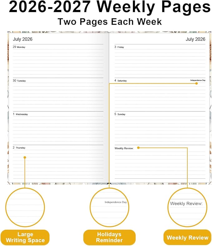 Planner 2026-2027 - 5.8" × 8.3" Weekly & Monthly Planner from July 2026 to June 2027, Large Planners 2026-2027 with Perfect Organizer, Hardcover, Inner Pocket, Colorful Large Flower