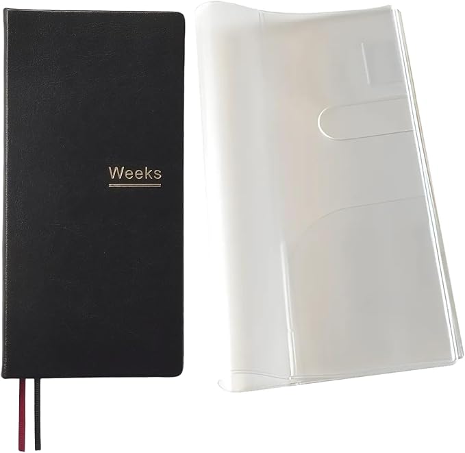 A6 Weekly Planner Undated Weeks Portable Size Organizer Appointment PU Leather Journal Pocket Notebook (Black with cover)