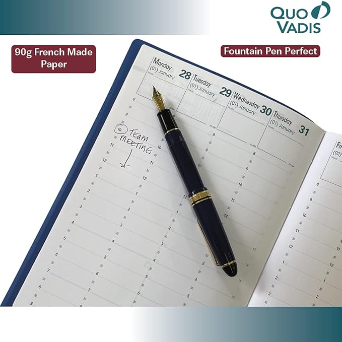 Quo Vadis 2024 President - Weekly/Monthly Planner - 13 Months, Dec. to Dec. - 8 1/4 x 10 1/2" - Grained Faux Leather Club Black - Time Management Appointment Organizer