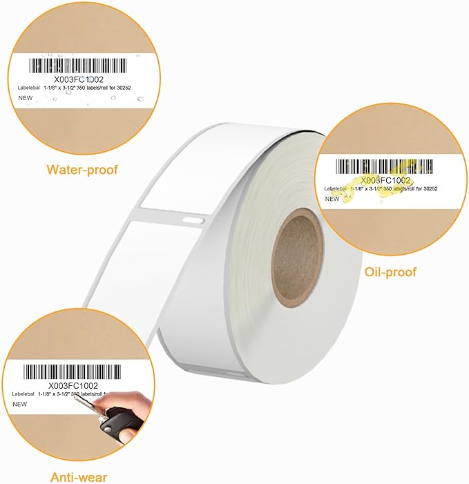 8400 Pcs/3-Proof 1" Core Labelebal Compatible with DYMO 30252,1-1/8" x 3-1/2"(28mm x 89mm) Direct Thermal Labels, Shipping Replacement Labels Compatible for DYMO LabelWriter Printer (350 Labels/Roll)