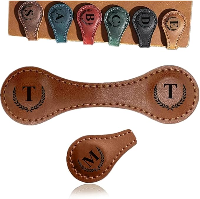 Personalized Magnetic Leather Bookmark - 26 Letters Customized Initial Multi-Functional Cute Bookmark - Meaningful Gift for Women, Teachers, Book Lovers (T, Light Brown)