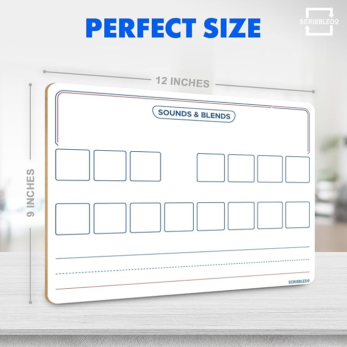SCRIBBLEDO Elkonin Boxes Dry Erase Board 9x12 Inch Phonics Games Sounds and Blends Syllables Writing Practice Reusable Spelling Words Learn to Read and Write Homeschool & Classroom Supplies
