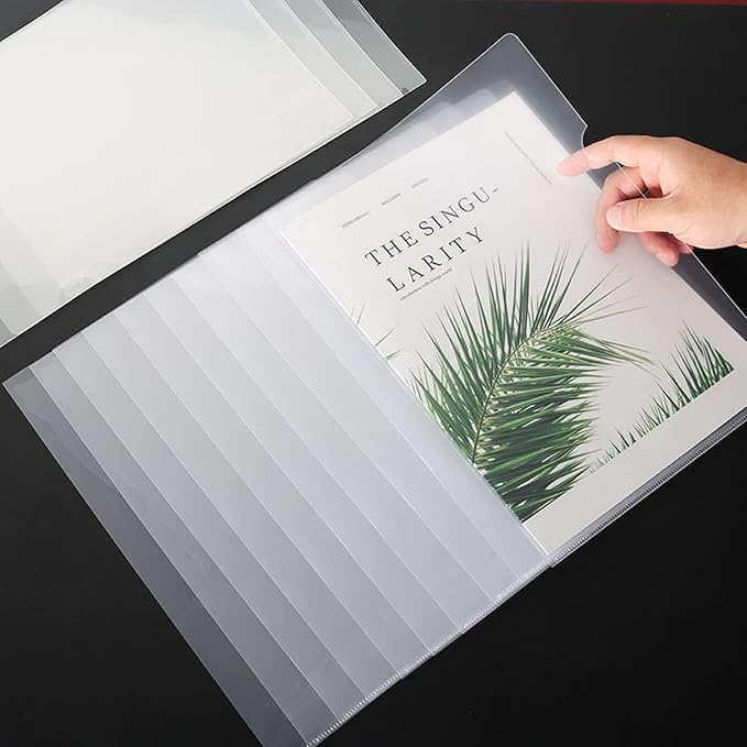 50 Pack Document Clear Plastic Folder Copy Safe Project Pocket L-Type US Letter Size A4 Paper Sleeves Folders in Transparent with 30 Pieces Index Tabs