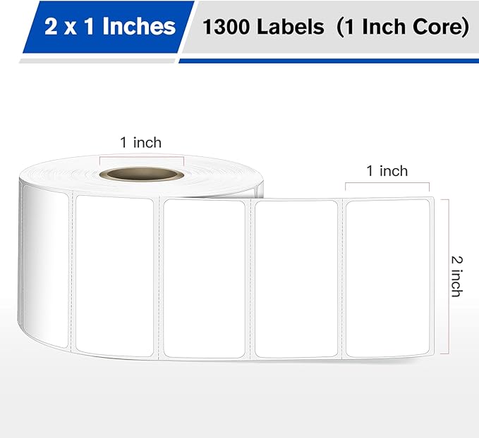 L LIKED 2" x 1" Blank Removable Labels with No Residue, Water and Oil Resistant, Use for Both Home and Office (1 Roll, 1300 Labels)
