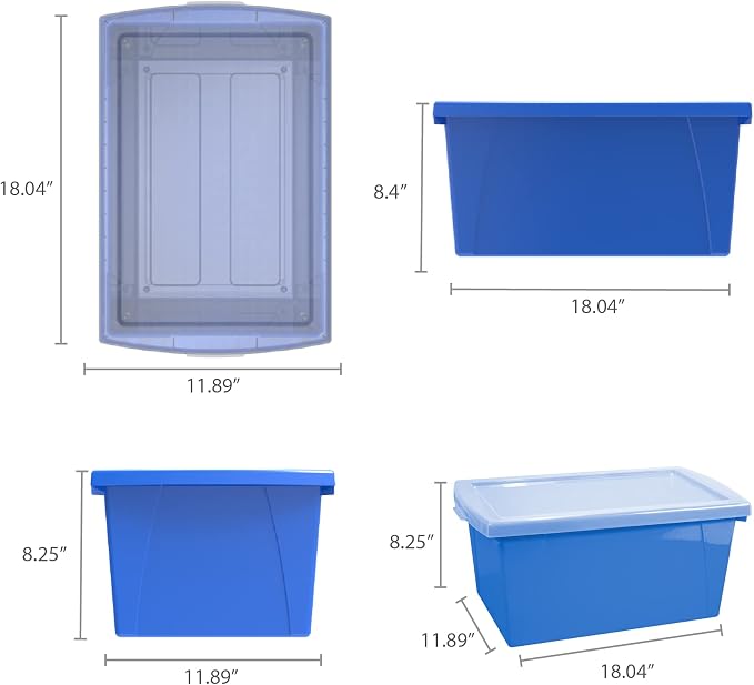 Storex 5.5 Gallon Storage Bin with Lid – Plastic Classroom Organizer for Books and Supplies, Assorted Colors, 6-Pack (62741U06C)