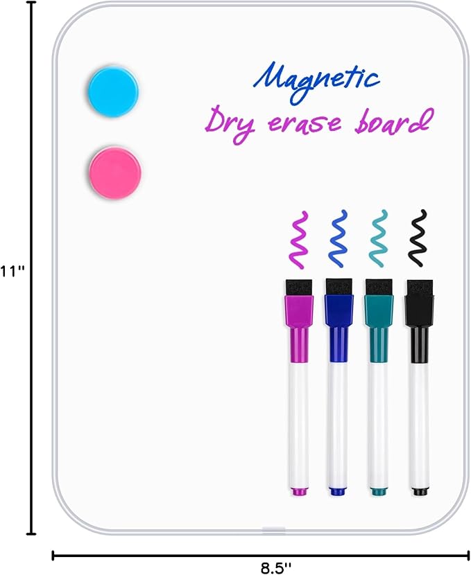 VUSIGN Small Dry Erase White Board, 8.5 x 11 Inches Mini Whiteboard, Magnetic Board for Wall, Fridge, Locker, Kids, Students, Sliver