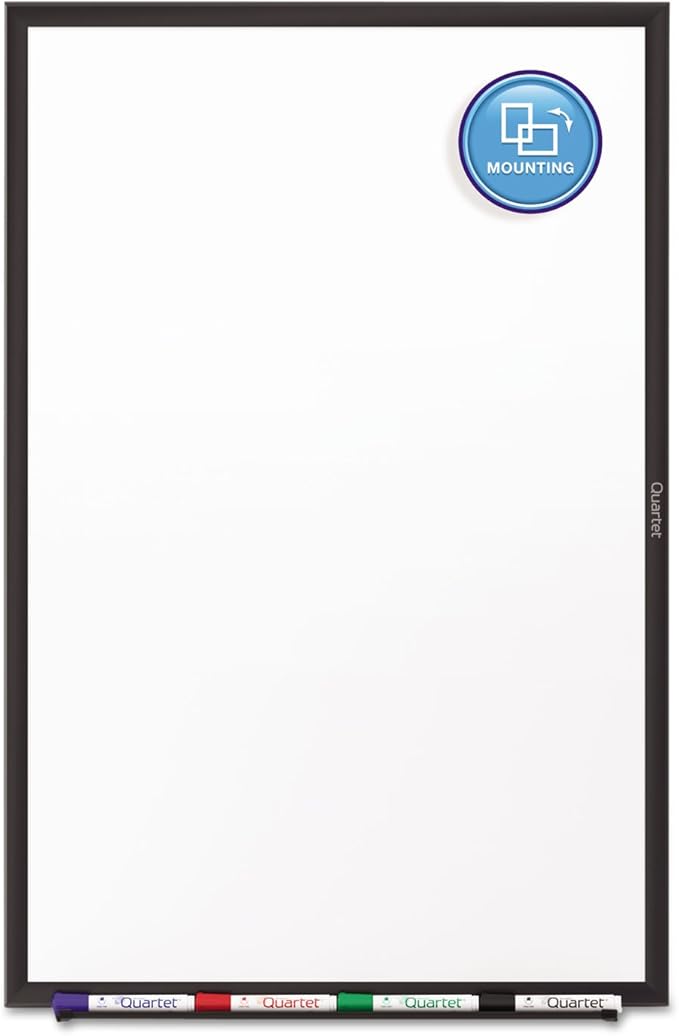 Quartet Dry Erase White Board 36"W x 24"H Non-Magnetic Whiteboard, Total Erase, Black Aluminum Frame (S533B)