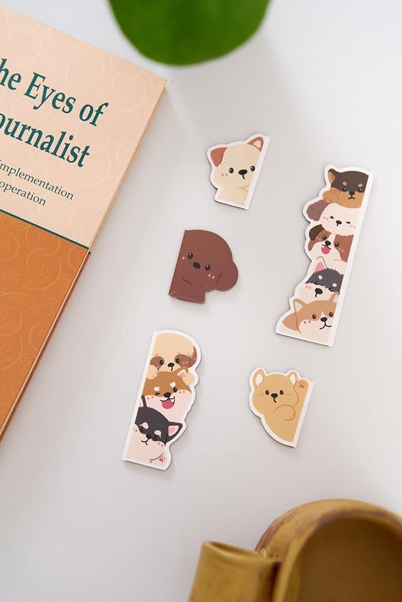 5pcs/Set Cute Magnetic Bookmark, Funny Peeping Dog Book Marker Clip for Kids, Women, Teachers, Students, Book Lovers Gifts, Printing on 2 Side (Dog)