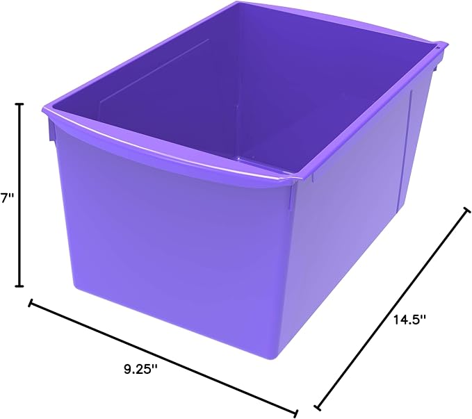 Storex Extra-Large Book Bin, Interlocking Plastic Organizer for Home, Office and Classroom, Purple, (71136A06C) (Pack of 1)