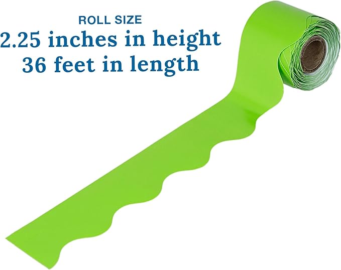 Carson Dellosa 36Ft of Lime Green Bulletin Board Borders, 13 Strips of Neon Scalloped Trim for Rolling Whiteboard, Cork and Posterboard, Party, Office Decorations, and Classroom Decor