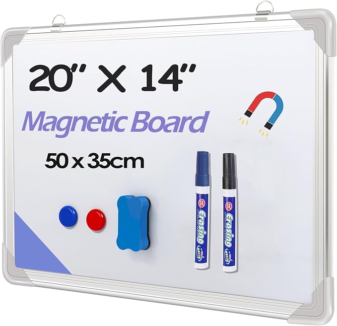 Message White Board 20" x 14"(50cm x 35cm) Small Dry Erase Magnetic Calendar for Wall Portable with for Kids Drawing Teaching Memo Handwriting
