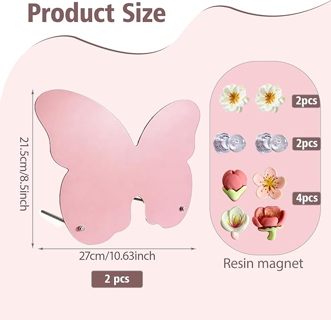 2 Pack Desk Magnet Board,Black Magnetic Board,Metal Magnetic Bulletin Board,Magnet Display Stand with Flower Pins for Home, School, Kitchen, Office (Pink)