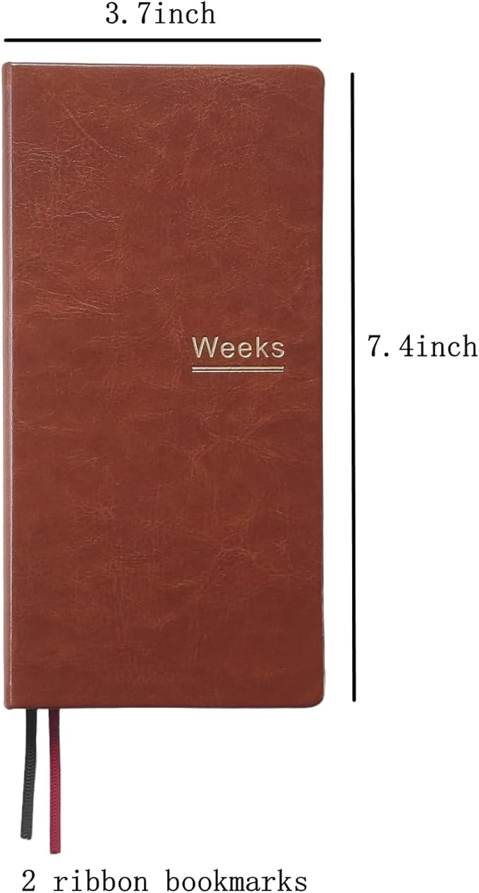 A6 Weekly Planner Undated Weeks Portable Size Organizer Appointment PU Leather Journal Pocket Notebook (Brown)