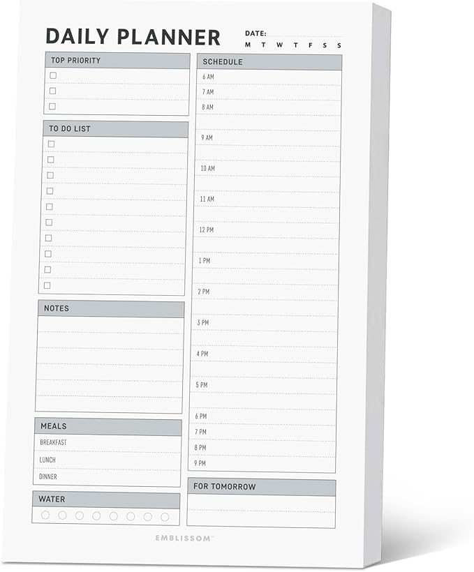 Daily Planner Notepad, 5.5 x 8.5" Tear-Off Pad – 70 Undated Sheets Focus-Enhancing Desktop Organizer with Hourly Schedule, To-Do List for Work, School (White, Checkbox, 1 Pack)