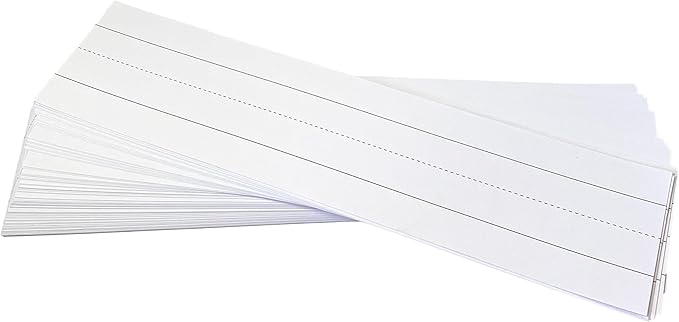Reskid 100pk of 3 x 12in White Sentence Strips for Teachers - Cardstock Sentence Strips, Thick 80lb Cardstock Strips, Paper Strips, Made in America (Ruled, 3x12)