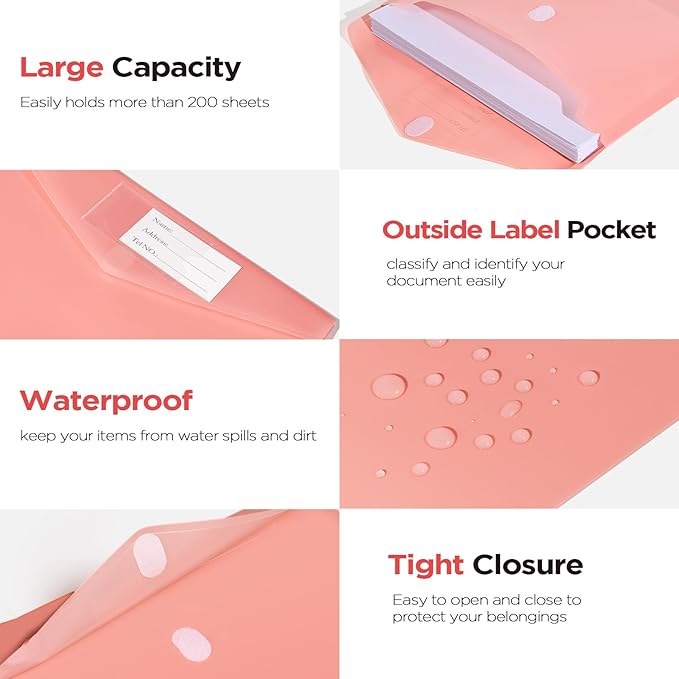 Sooez 5 Pack Plastic Envelopes, Plastic File Folder, Folders for Documents Retro Colors, Super Heavyweight Document Holder, Storage Pouches, File Envelopes for School Office Supplies