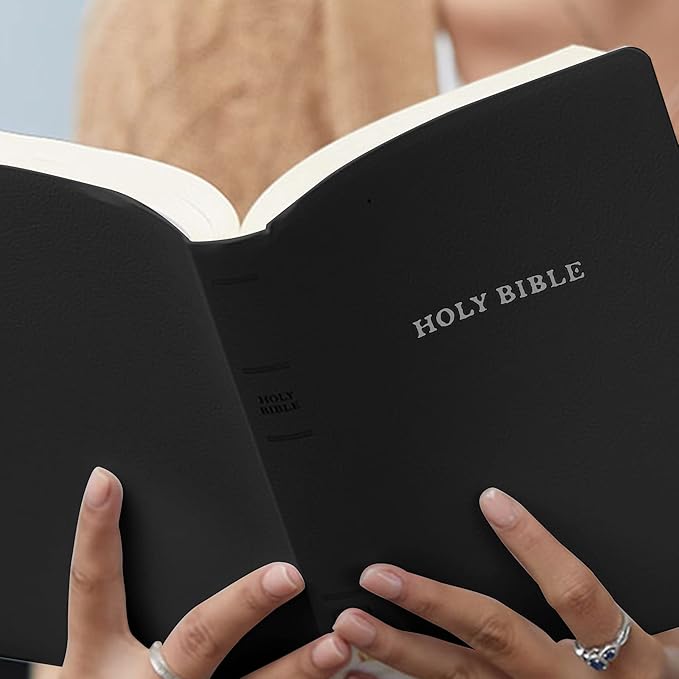 Personalized KJV Bible King James Version Faux Leather Small Print Economy Bible with Custom Name at The Lower Right Side & Red-Highlighted Verses, Custom Gift for Christian Celebrations | Black